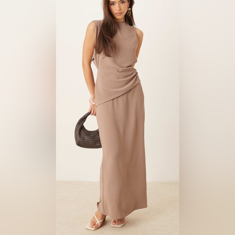 ASOS Women's Natural Asymmetric Twist Back Midi Dress